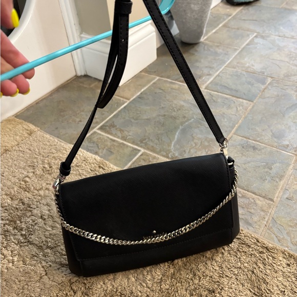 kate spade Black and Silver Crossbody Bag with Adjustable Strap and Flap Closure - Picture 1 of 1